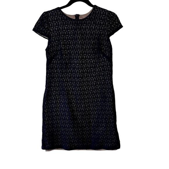 Suzi Chin Dress Womens 4 A Line Cap Sleeve Navy Lace Overlay Twee Academia - Picture 1 of 10